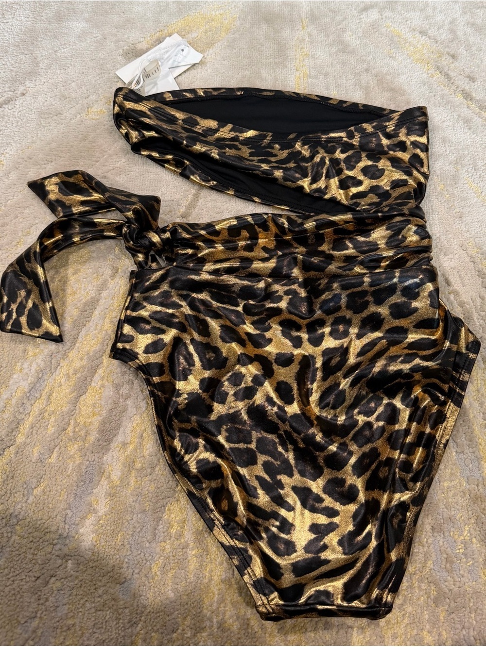 Good American Bali Strapless One Piece Swimsuit Leopard Print XS NWT Cutout Side - Picture 9 of 9